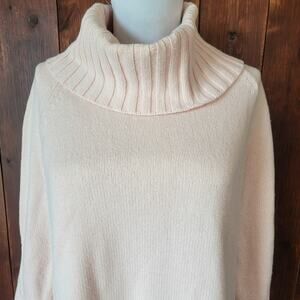 LOFT Women M Y2K Soft Pink Cotton Wool Blend Cowl Neck Sweater Boxy Tight Knit